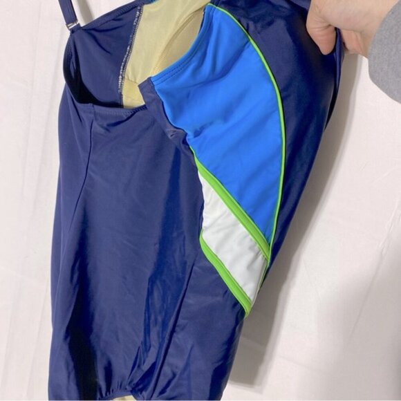 Roots Navy Blue Green One Piece swimsuit Bathing Suit 14 - Picture 12 of 15